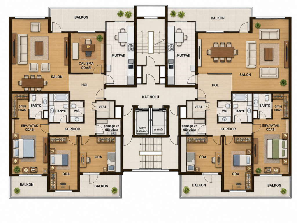 teknık plan 4 — Modern AI mimari render, BentoMesh Keşfet