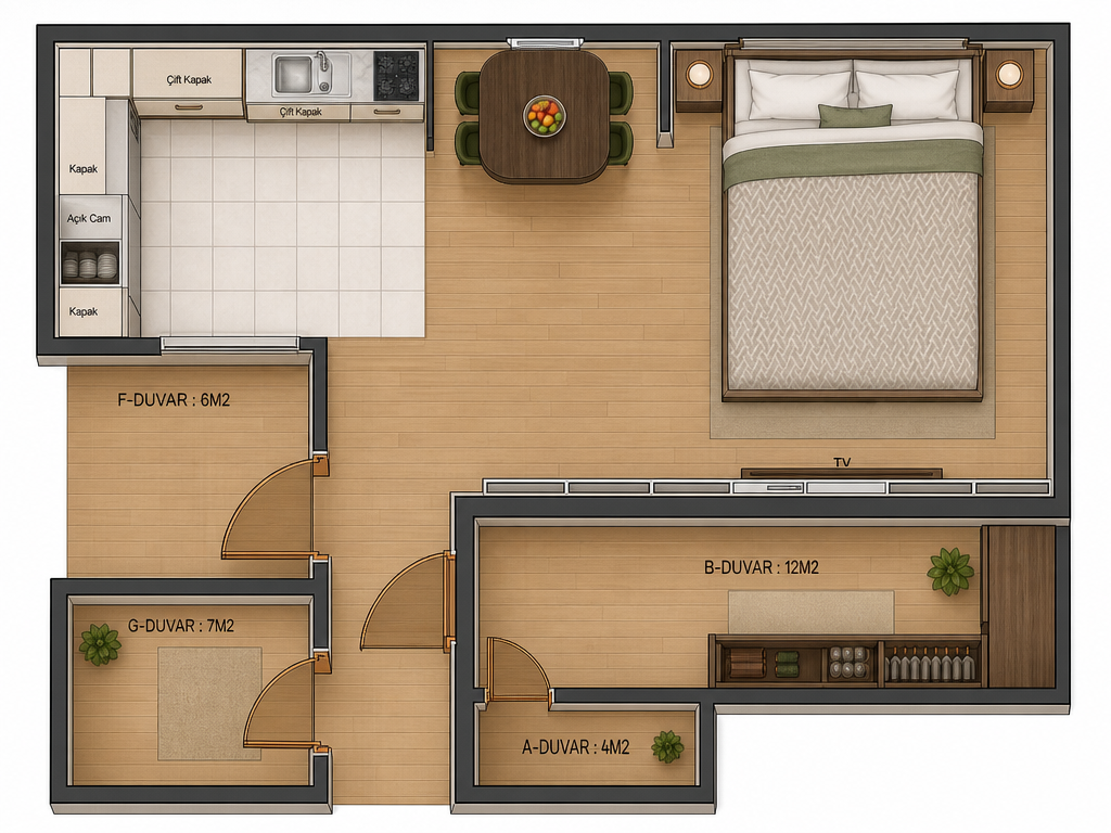 teknık plan 2 — Modern AI mimari render, BentoMesh Keşfet