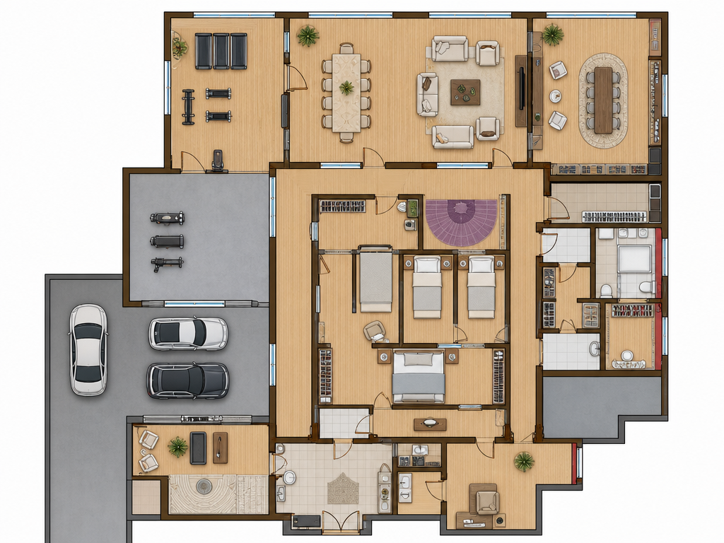 teknık plan 3 — Modern AI mimari render, BentoMesh Keşfet