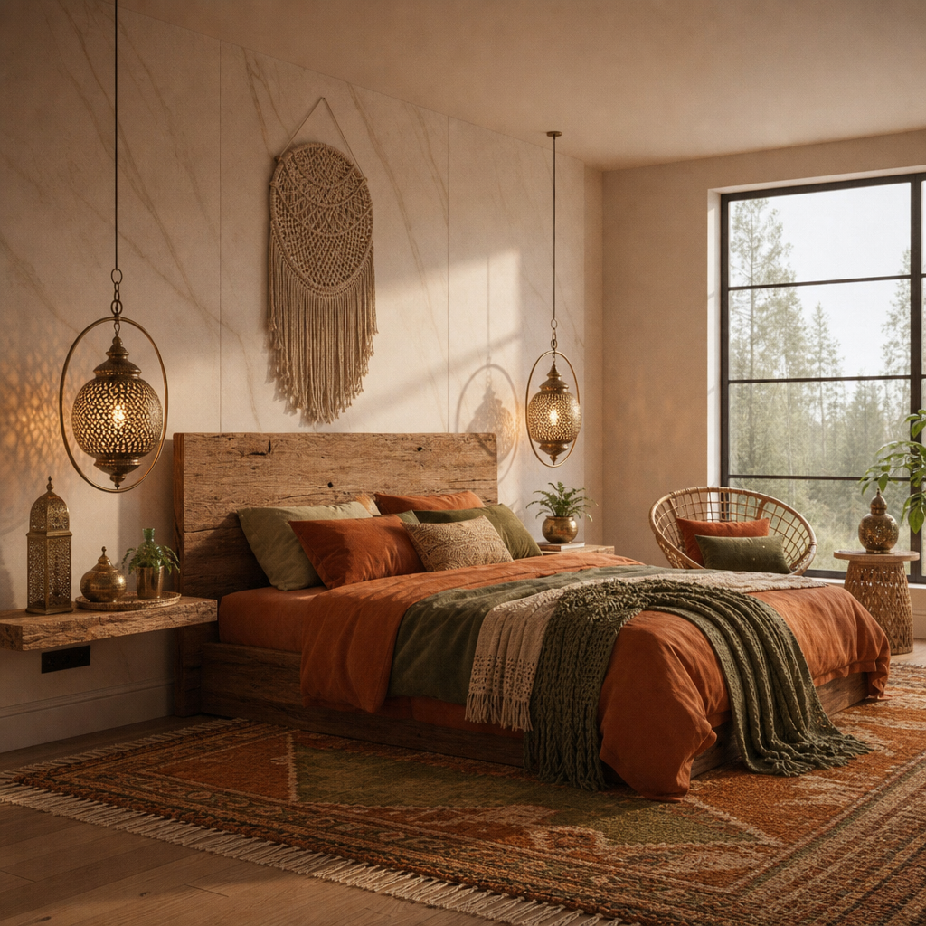 yatak odası 3 — Modern yatak odası AI mimari render, BentoMesh Keşfet