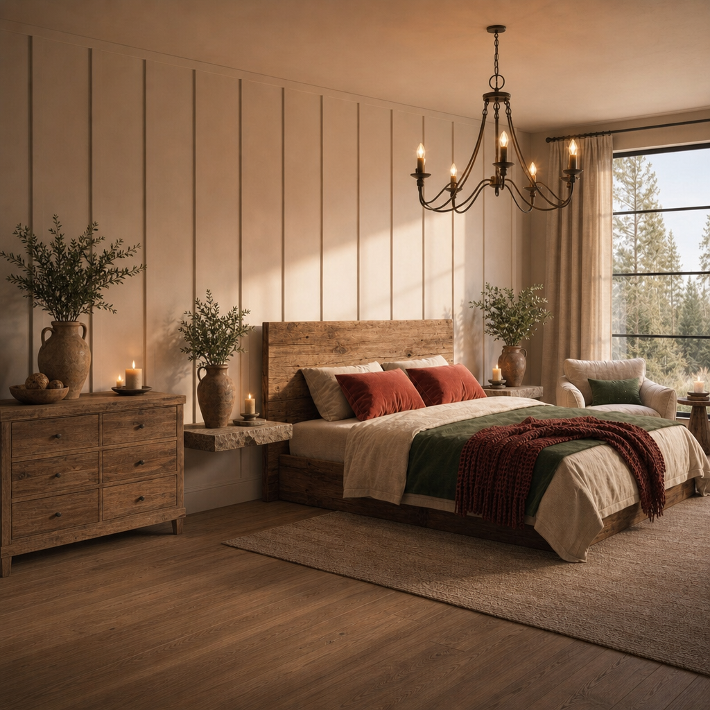 yatak odası 8 — Modern yatak odası AI mimari render, BentoMesh Keşfet