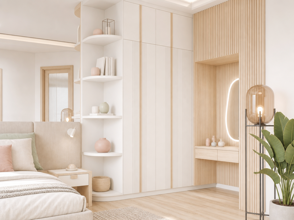 Modern yatak odası tasarımı #22 — Çoklu stil karşılaştırma ile AI render — AI mimari render, BentoMesh Keşfet