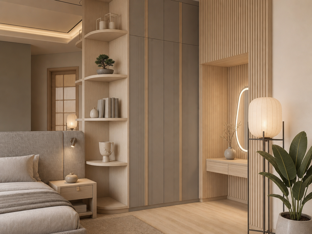 Modern yatak odası tasarımı #20 — Çoklu stil karşılaştırma ile AI render — AI mimari render, BentoMesh Keşfet