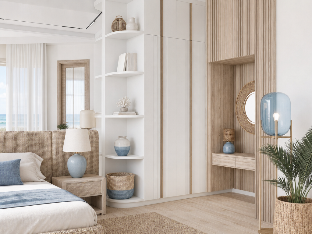 Modern yatak odası tasarımı #13 — Çoklu stil karşılaştırma ile AI render — AI mimari render, BentoMesh Keşfet