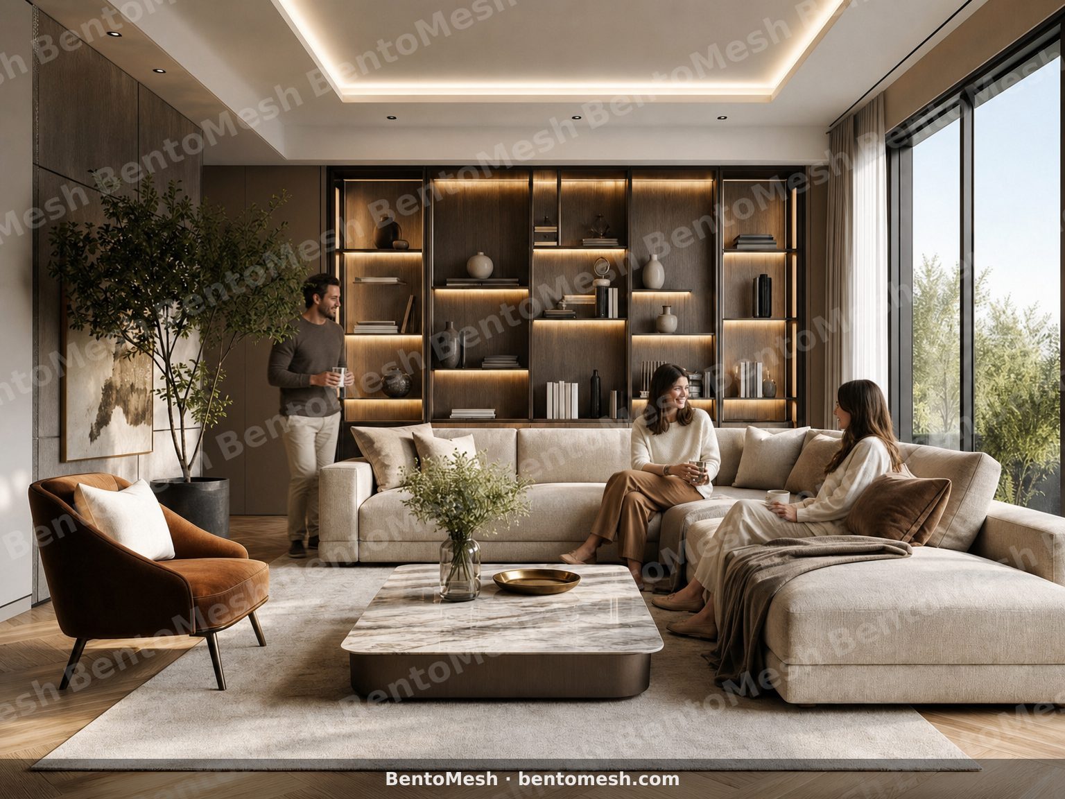 Modern salon tasarımı #7 — İnsan ve araç ekle ile AI render — AI mimari render, BentoMesh Keşfet