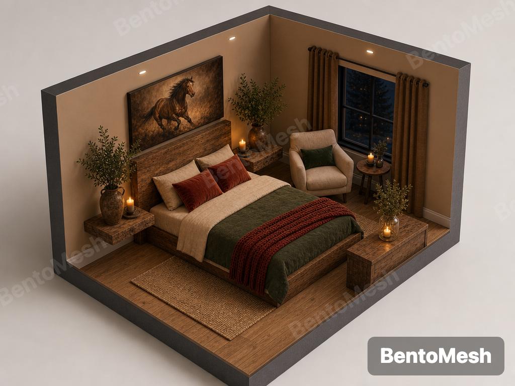 Modern yatak odası tasarımı — Render Lab ile AI render — AI mimari render, BentoMesh Keşfet
